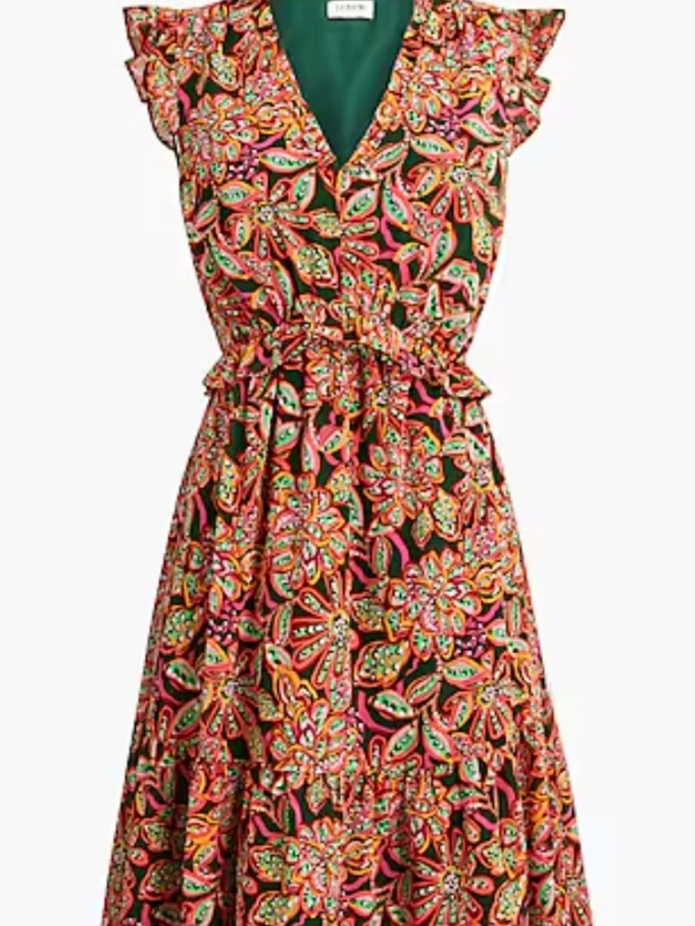 J. Crew Floral Paisley V-Neck Ruffle Midi Multi-color Dress Size 12